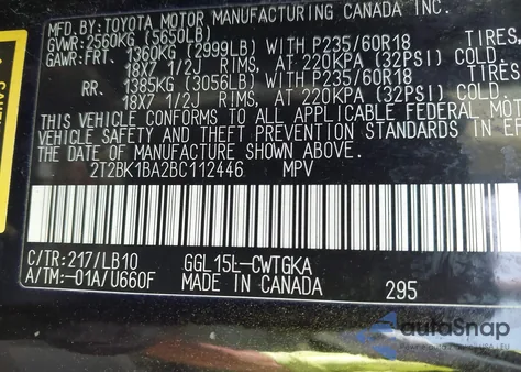 2011 Lexus Rx 350 z USA, uszkodzony, nr VIN 2T2BK1BA2BC112446